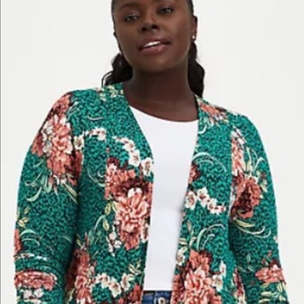 Torrid Green Floral Cardigan Sweater.